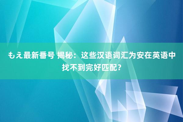 もえ最新番号 揭秘：这些汉语词汇为安在英语中找不到完好匹配？