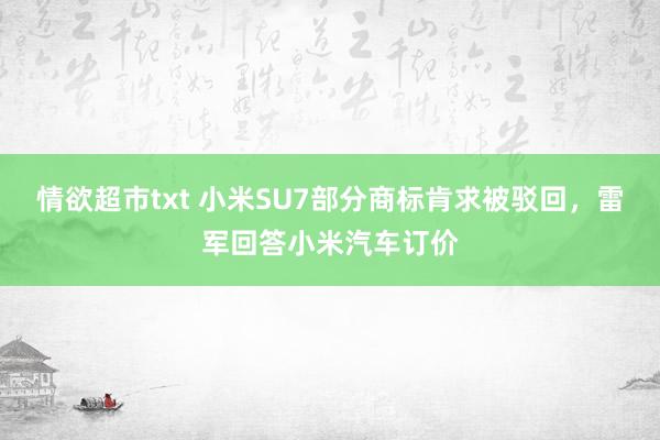 情欲超市txt 小米SU7部分商标肯求被驳回，雷军回答小米汽车订价