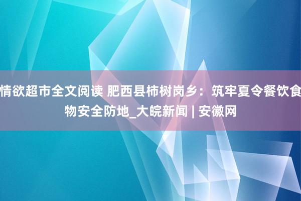 情欲超市全文阅读 肥西县柿树岗乡：筑牢夏令餐饮食物安全防地_大皖新闻 | 安徽网